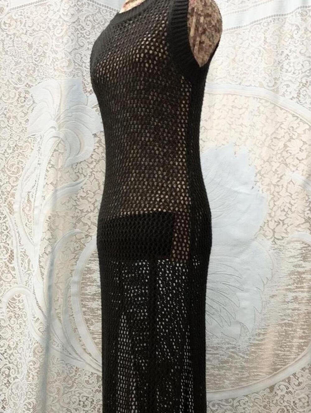 Better Be Crochet Maxi Dress Black Open Back Knit Sleeveless Cover Up